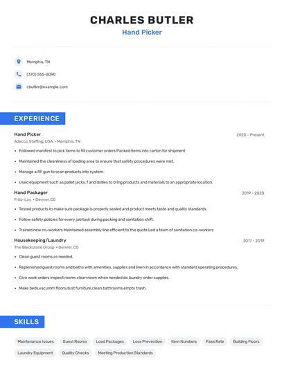 Hand Picker Resume