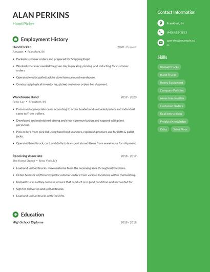 Hand Picker Resume