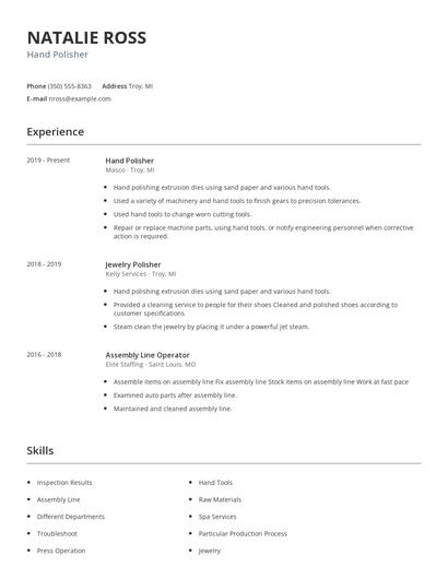 Hand Polisher Resume