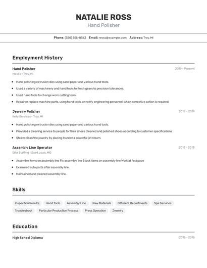 Hand Polisher Resume