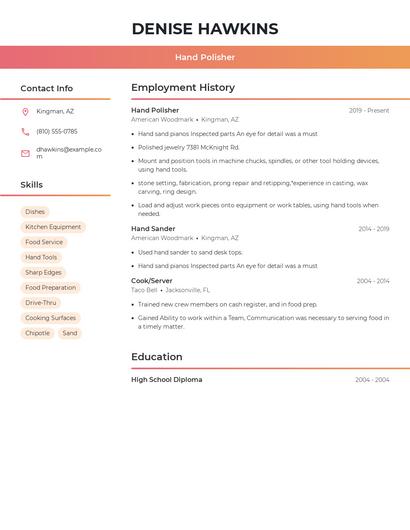 Hand Polisher Resume