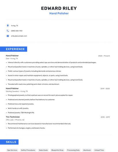 Hand Polisher Resume