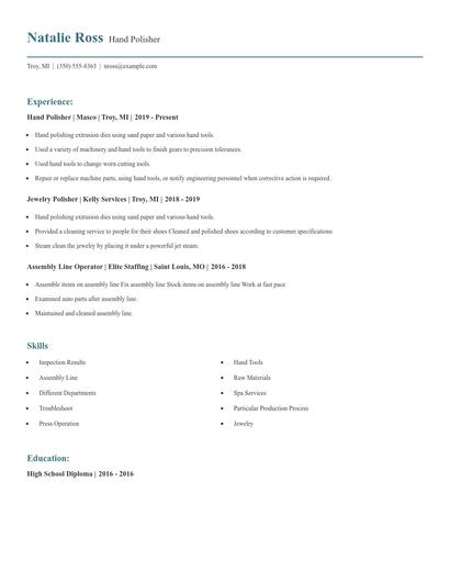 Hand Polisher Resume