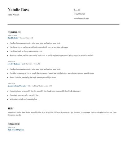 Hand Polisher Resume