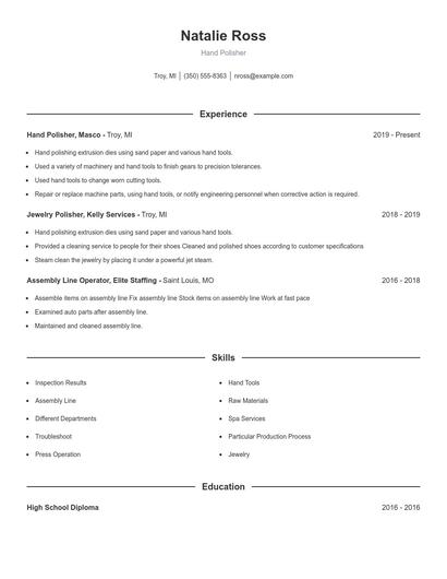 Hand Polisher Resume