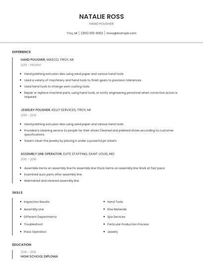 Hand Polisher Resume