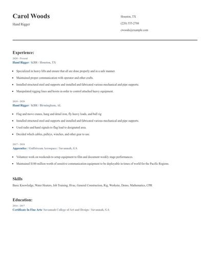 Hand Rigger Resume