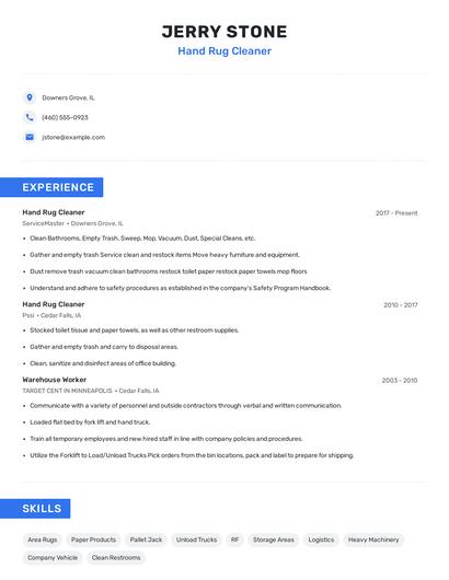 Hand Rug Cleaner Resume