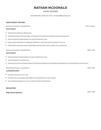 Hand Sander Resume