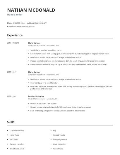 Hand Sander Resume