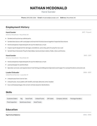 Hand Sander Resume