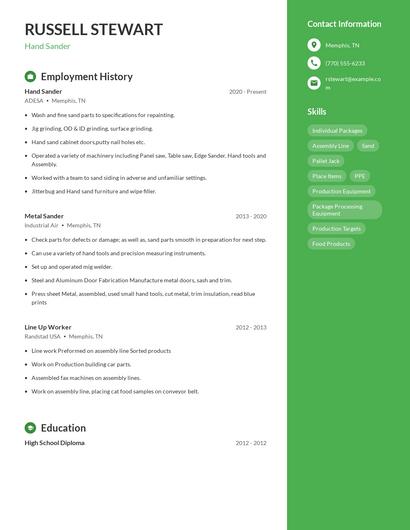 Hand Sander Resume
