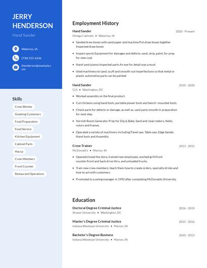 Hand Sander Resume