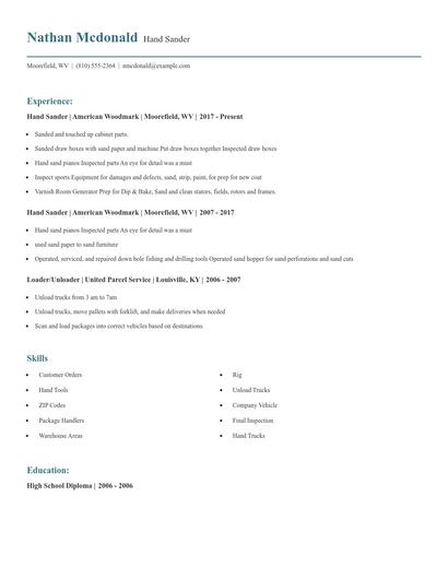 Hand Sander Resume