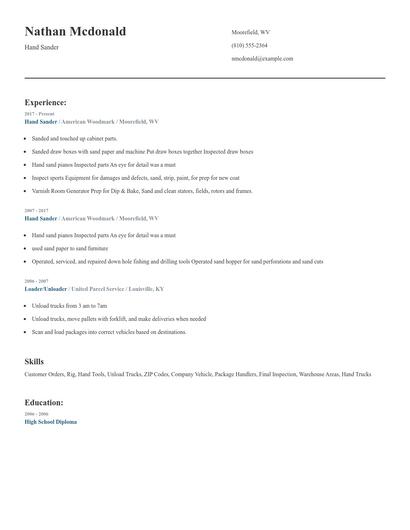 Hand Sander Resume