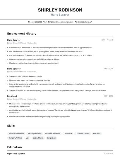 Hand Sprayer Resume
