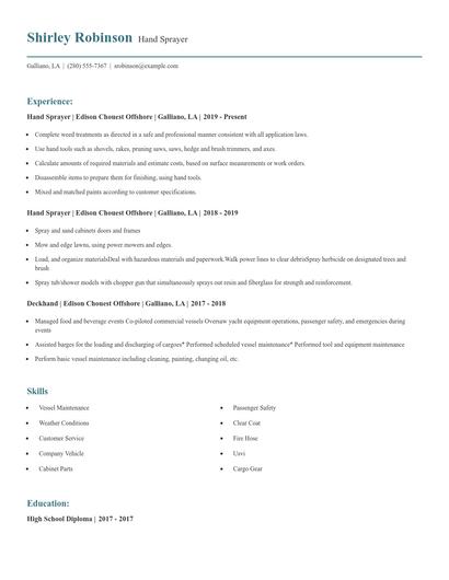Hand Sprayer Resume