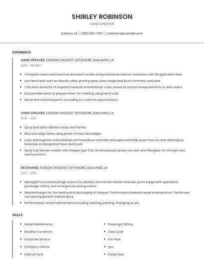 Hand Sprayer Resume