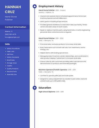 Hand Stone Polisher Resume