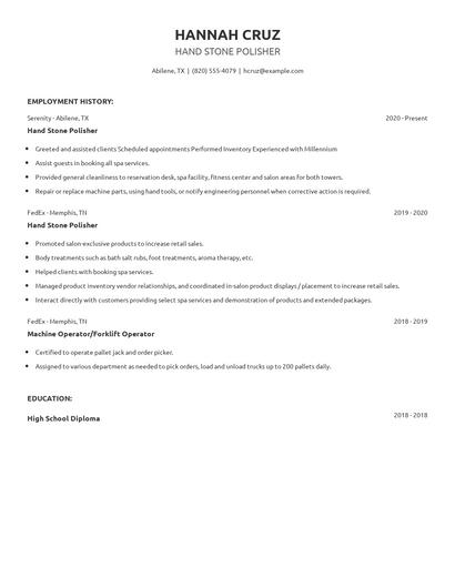 Hand Stone Polisher Resume