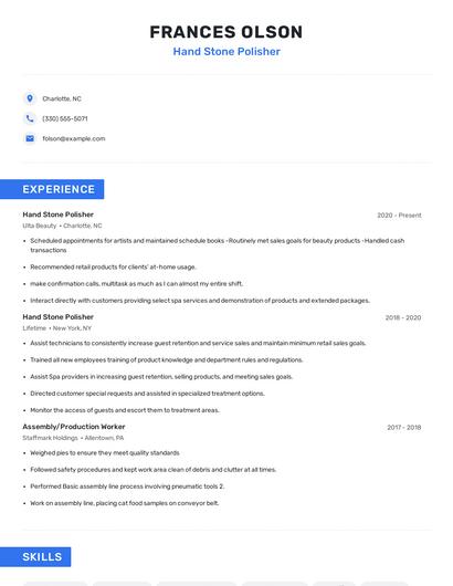 Hand Stone Polisher Resume