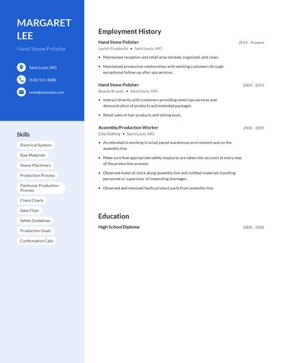 Hand Stone Polisher Resume