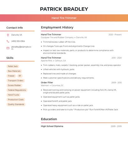 Hand Tire Trimmer Resume