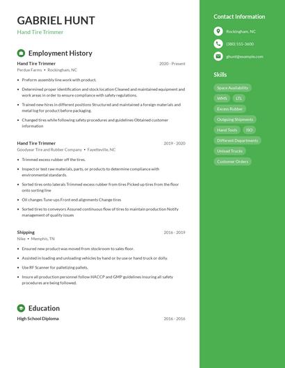 Hand Tire Trimmer Resume