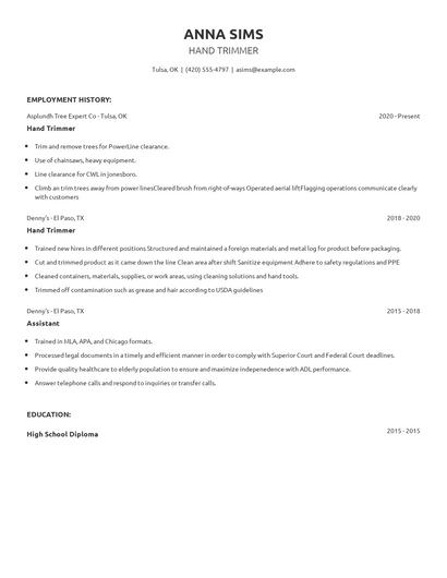 Hand Trimmer Resume