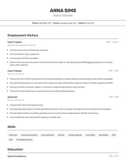 Hand Trimmer Resume