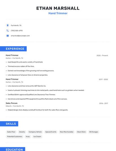 Hand Trimmer Resume