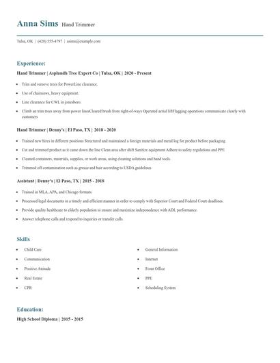 Hand Trimmer Resume