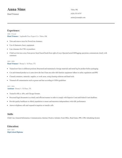 Hand Trimmer Resume