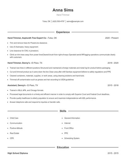 Hand Trimmer Resume