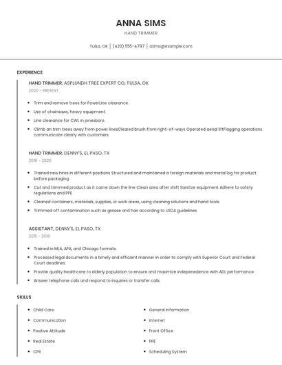 Hand Trimmer Resume
