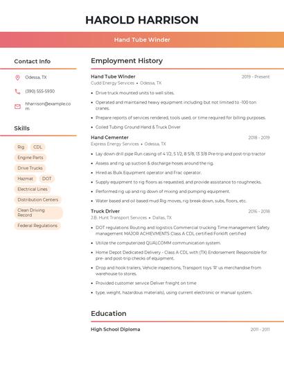 Hand Tube Winder Resume