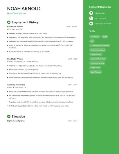 Hand Tube Winder Resume