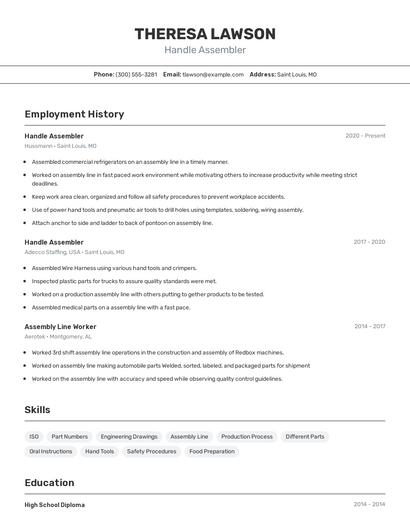 Handle Assembler Resume