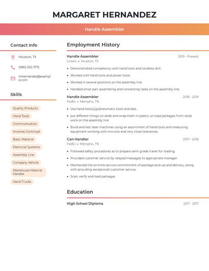 Handle Assembler Resume