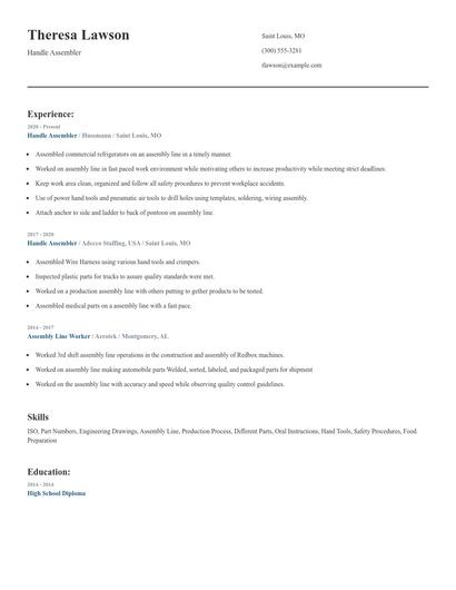 Handle Assembler Resume