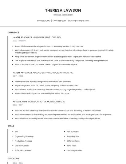 Handle Assembler Resume