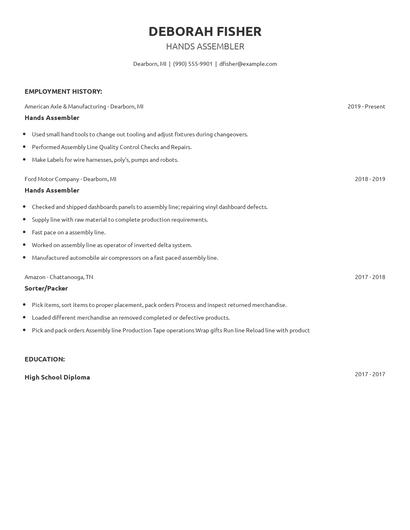 Hands Assembler Resume