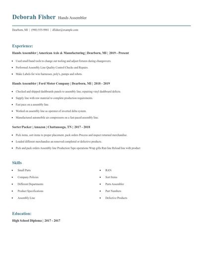 Hands Assembler Resume