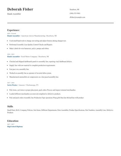 Hands Assembler Resume