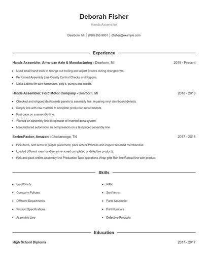 Hands Assembler Resume