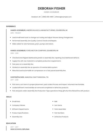 Hands Assembler Resume