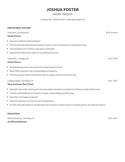 Handy Person Resume