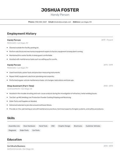 Handy Person Resume