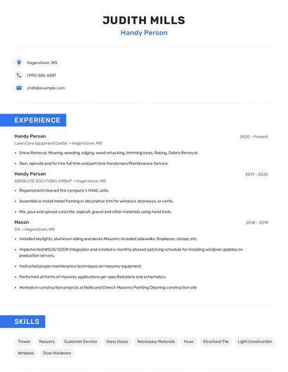 Handy Person Resume