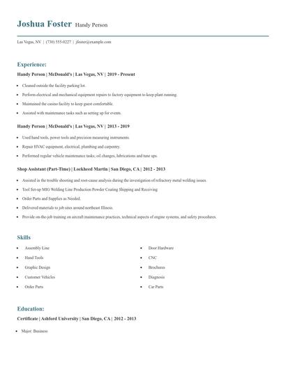 Handy Person Resume